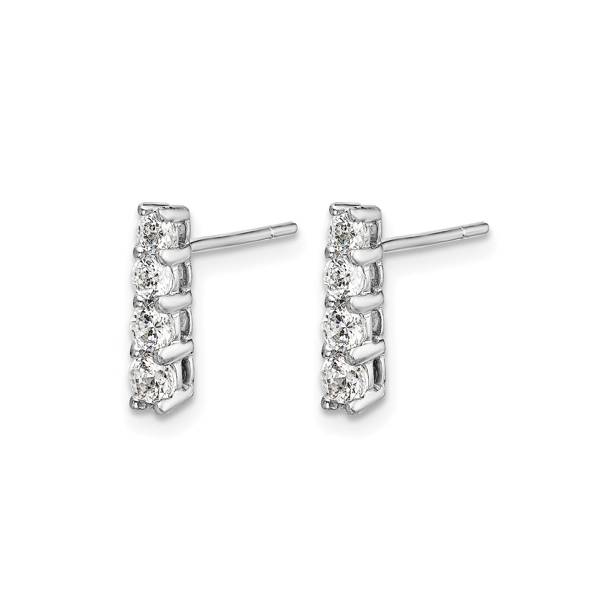 14k White Gold Diamond Vertical Bar Stud Earrings, Modern Minimalist Style for Women