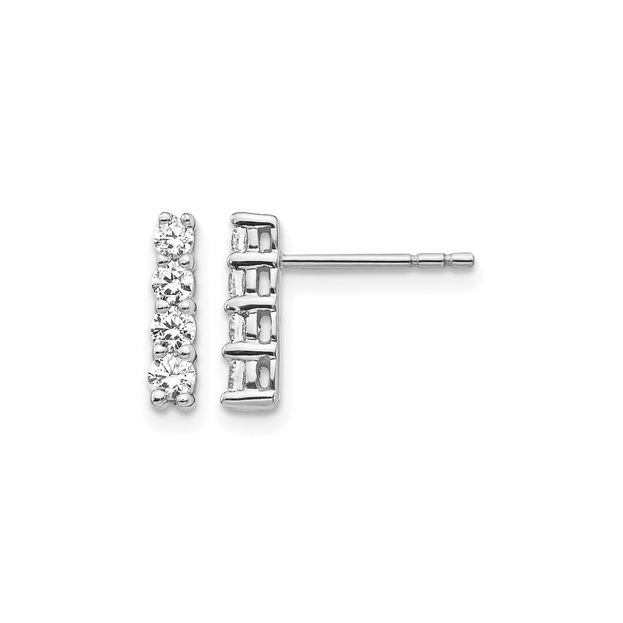 14k White Gold Diamond Vertical Bar Stud Earrings, Modern Minimalist Style for Women