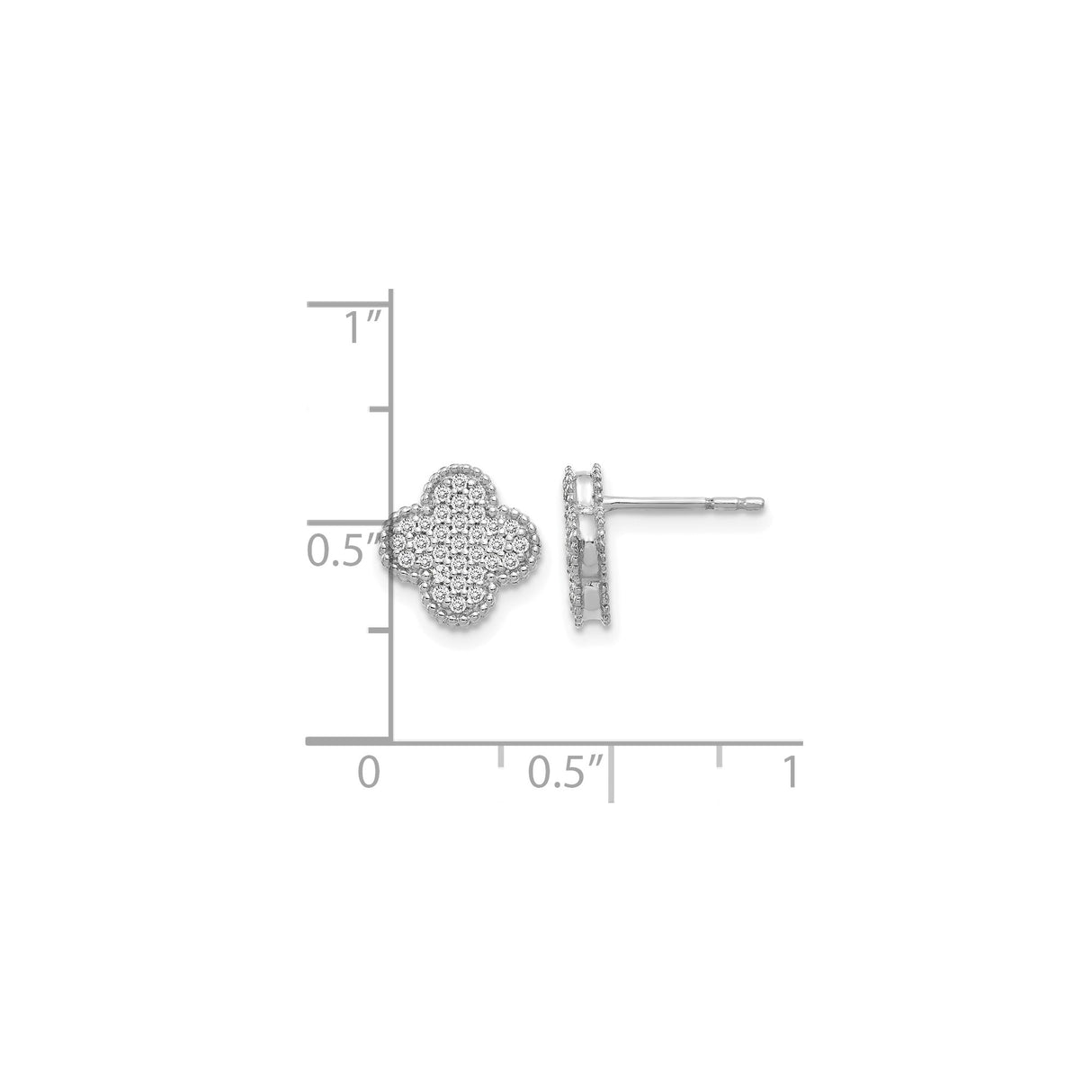 14k White Gold Stud Earrings with Diamond, Quatrefoil Floral Pavé Clover Design