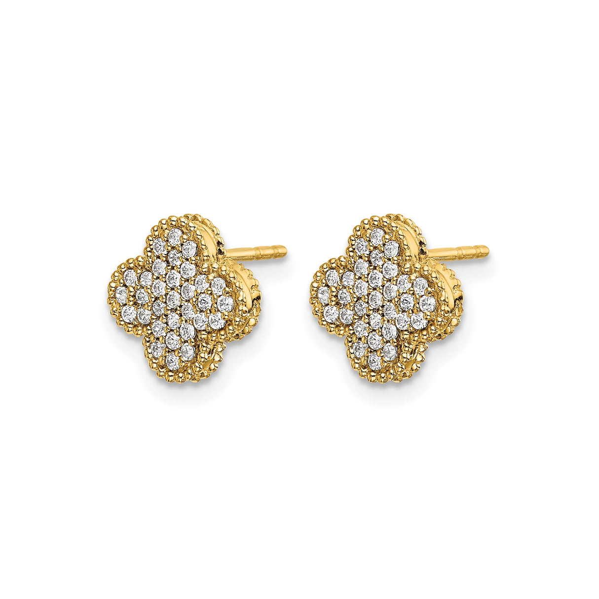 14k Yellow Gold Quatrefoil Stud Earrings with Diamond Accents, Clover Floral Design