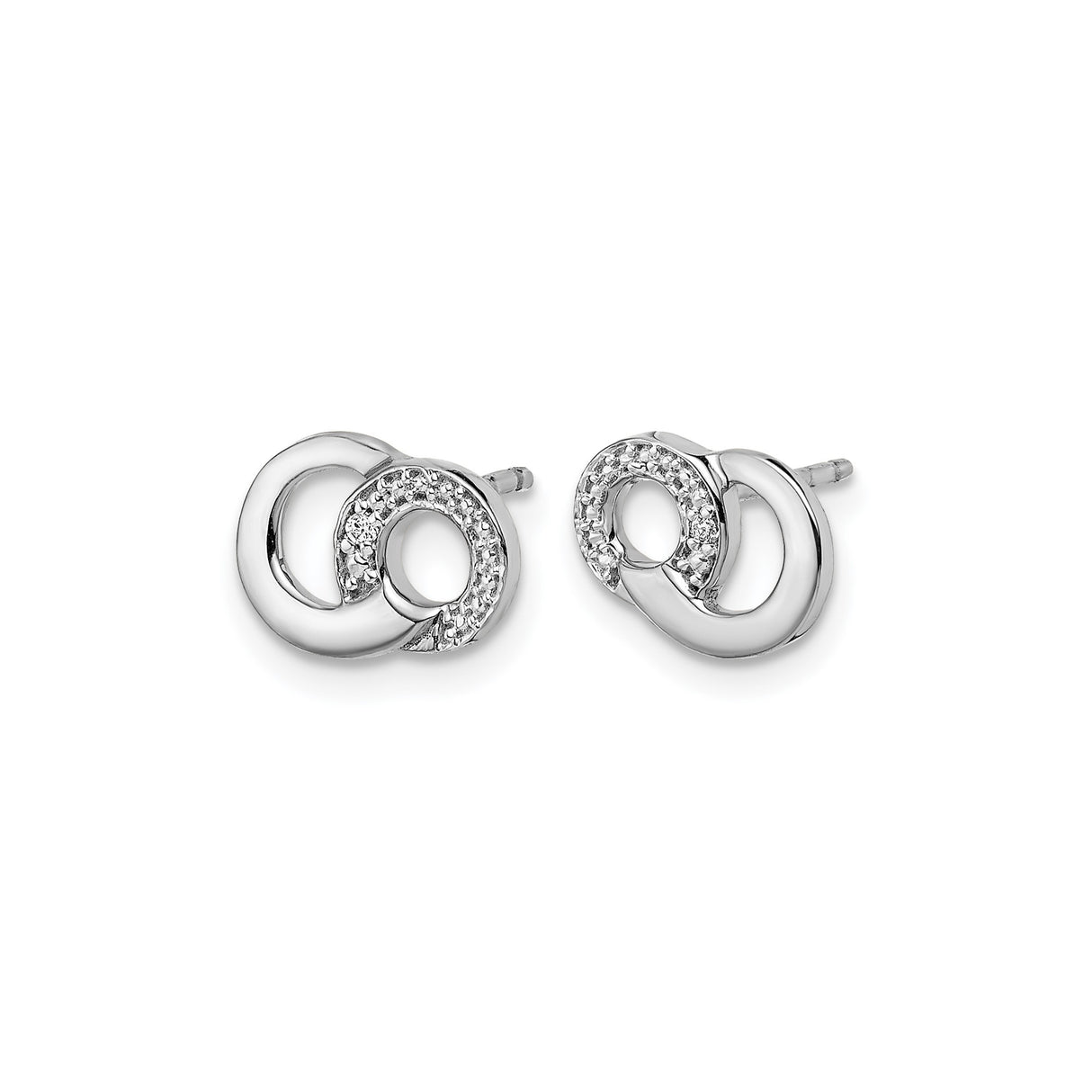 14k White Gold Stud Earrings with Diamond Accents, Interlocking Circles Infinity Design