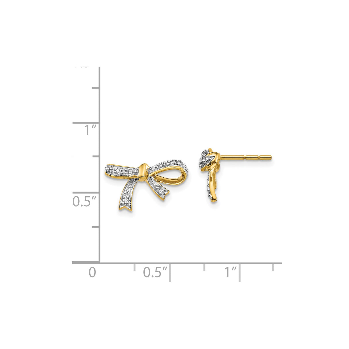 14k Yellow Gold Bow Stud Earrings with Diamond Accents, Delicate Ribbon Design