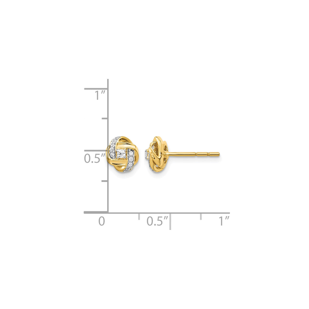 14k Yellow Gold Stud Earrings with Diamond Accents, Love Knot Design