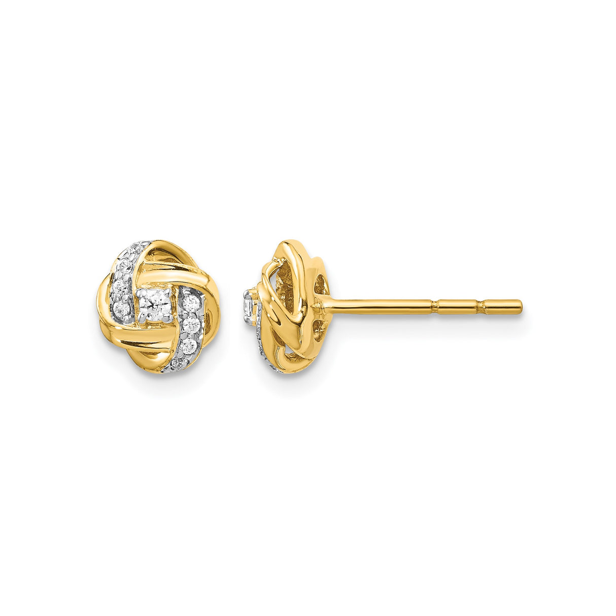 14k Yellow Gold Stud Earrings with Diamond Accents, Love Knot Design