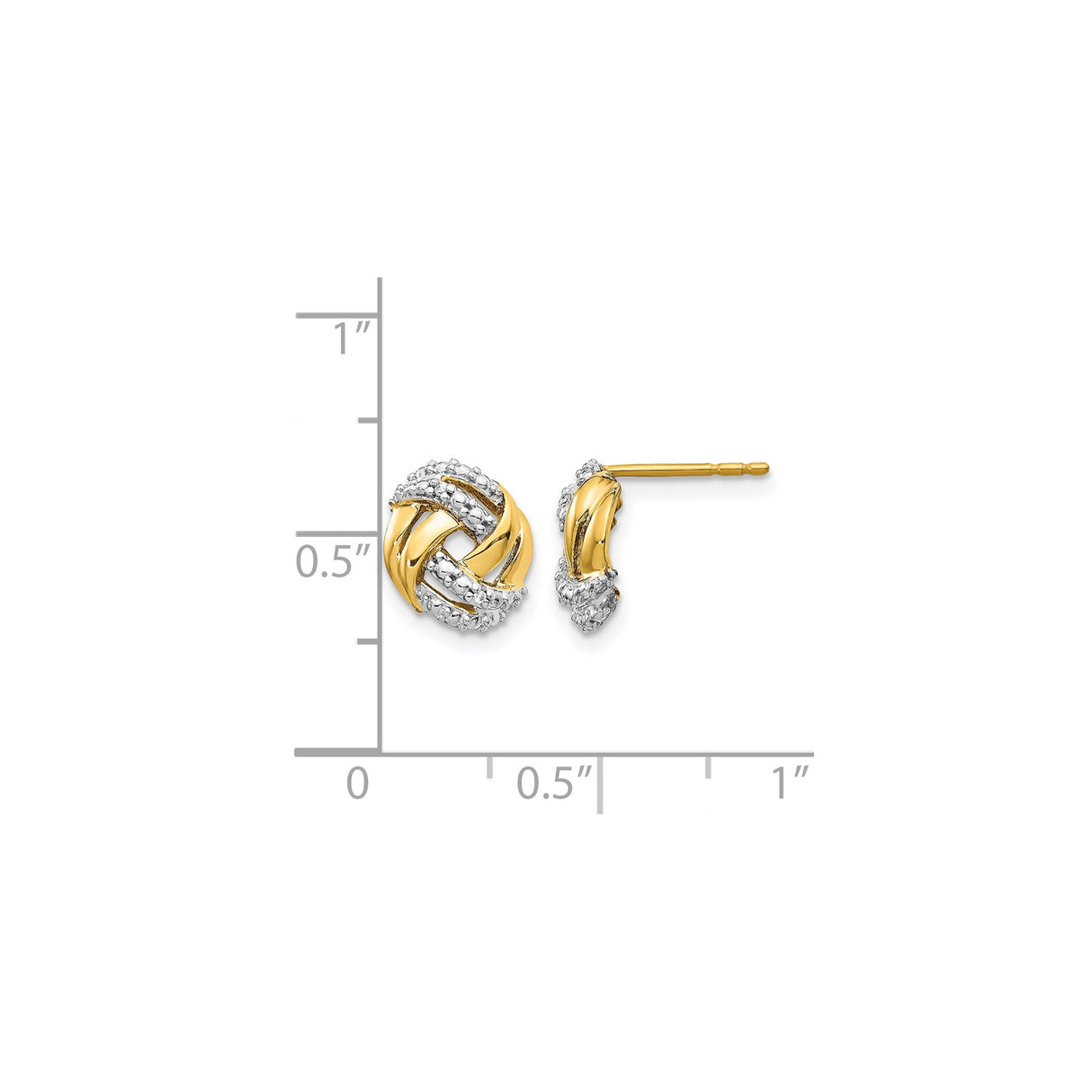 14k Yellow Gold Knot Stud Earrings with Diamond, Two-Tone Woven Design for Women