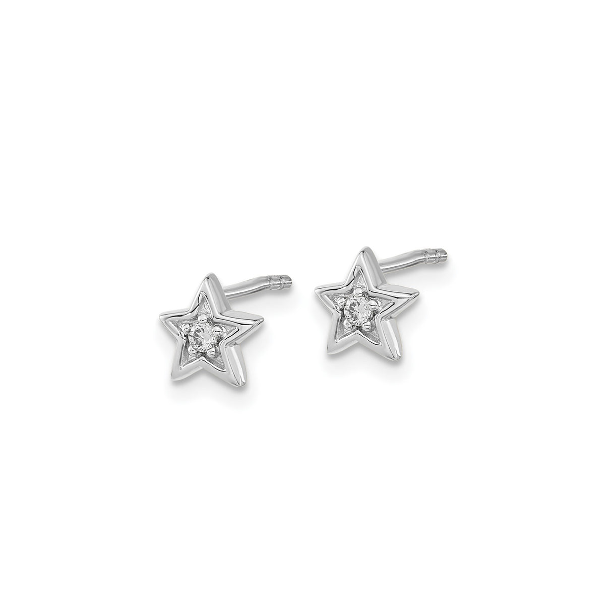 14k White Gold Star Stud Earrings with Diamond Accent, Celestial Minimalist Jewelry for Women