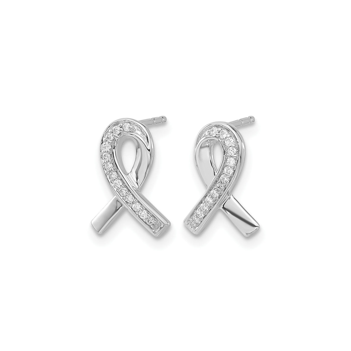 14k White Gold Ribbon Stud Earrings with Diamond Accents, Symbolic Awareness Jewelry for Women