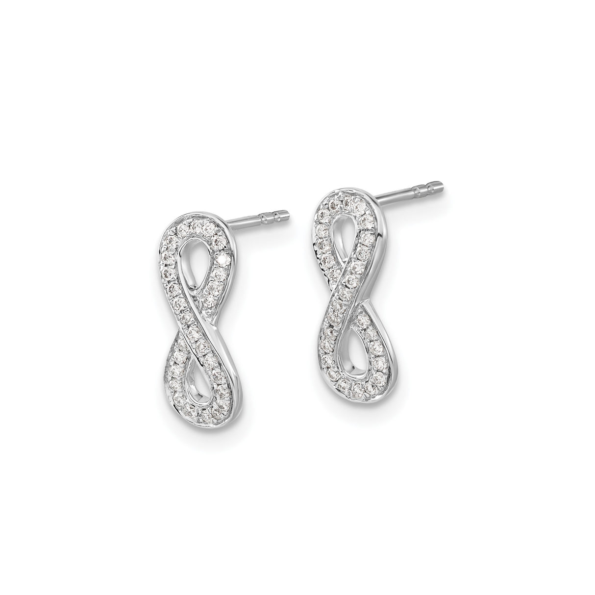 14k White Gold Infinity Stud Earrings with Diamond Accents, Symbol of Eternal Love