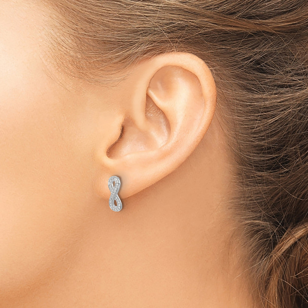 14k White Gold Infinity Stud Earrings with Diamond Accents, Symbol of Eternal Love