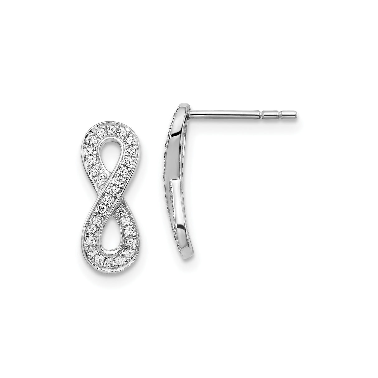 14k White Gold Infinity Stud Earrings with Diamond Accents, Symbol of Eternal Love
