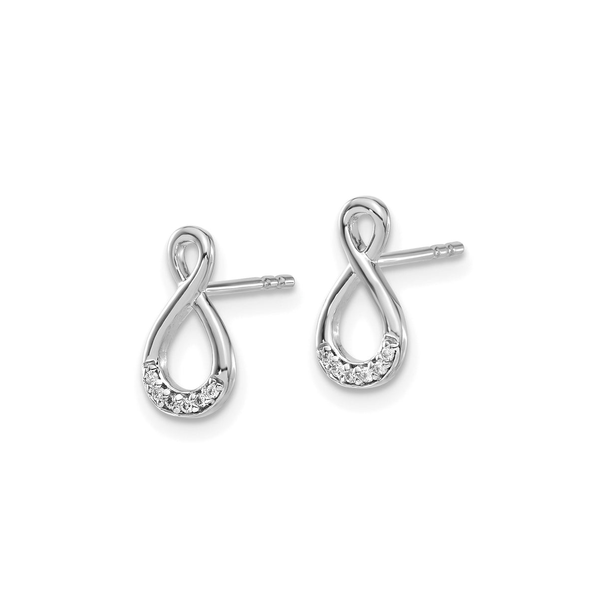 14k White Gold Infinity Stud Earrings with Diamonds, Open Design, Minimalist Style for Women