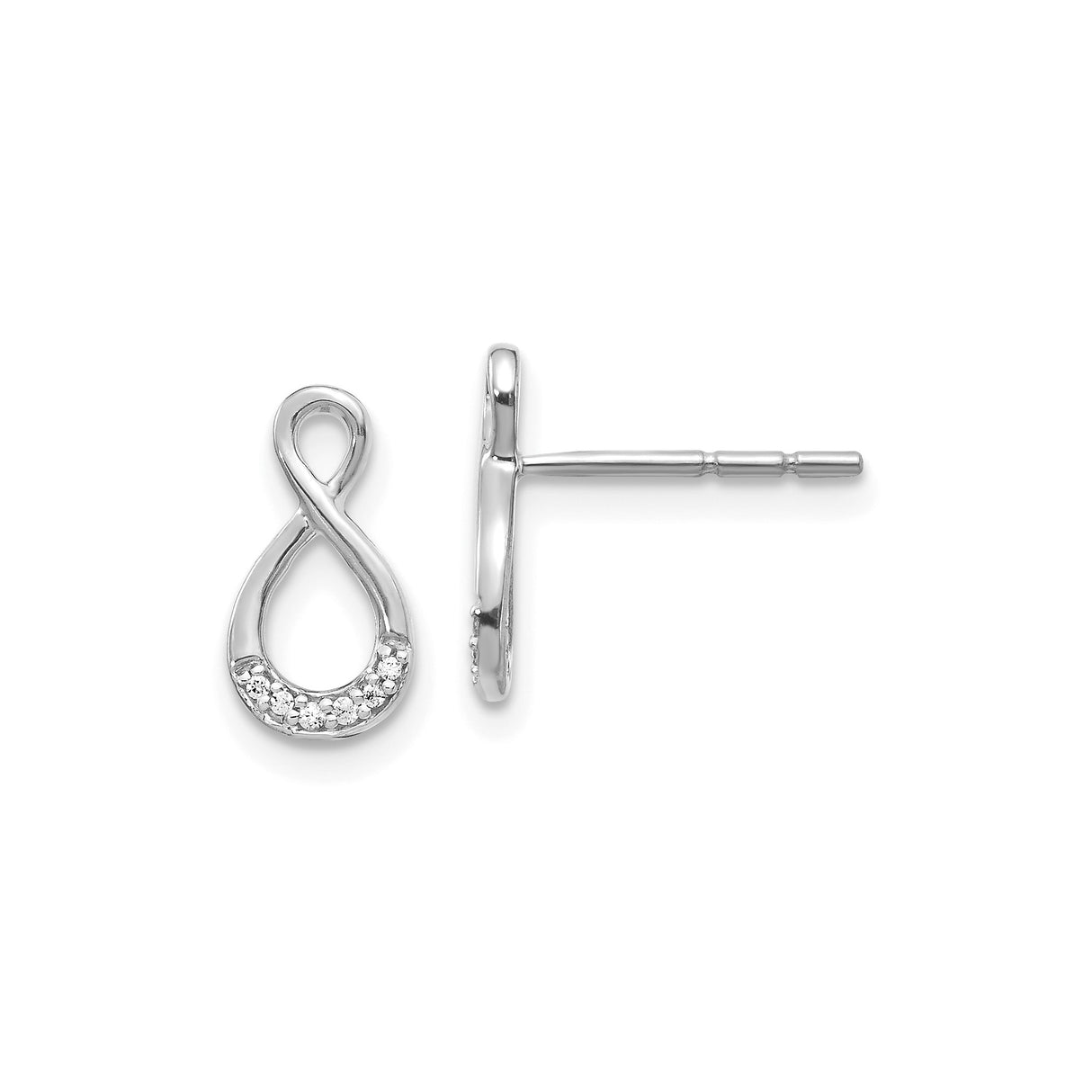 14k White Gold Infinity Stud Earrings with Diamonds, Open Design, Minimalist Style for Women