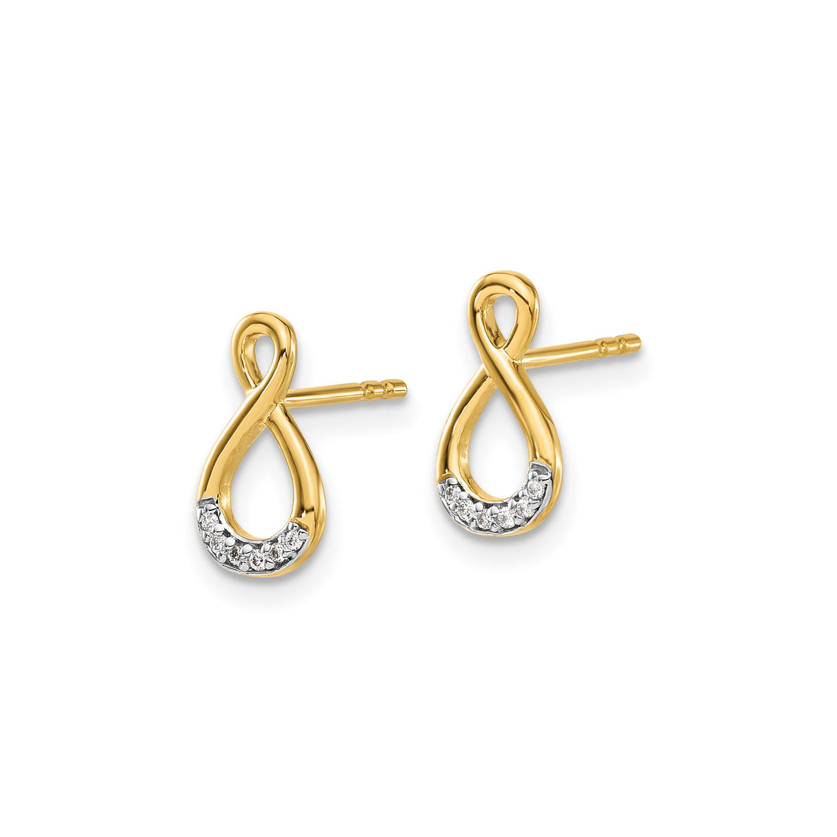 14k Yellow Gold Infinity Stud Earrings with Diamond Accents, Two Tone Design for Women