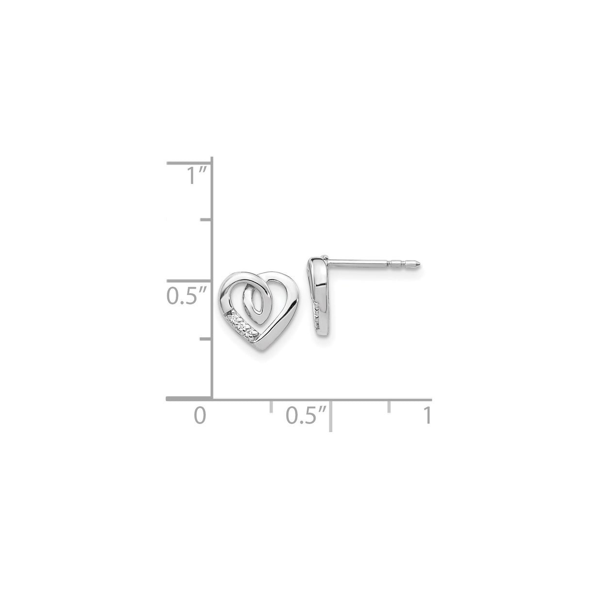 14k White Gold Heart Stud Earrings with Diamond Accents, Open Heart Design for Women