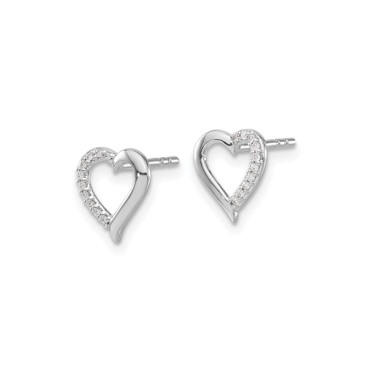 14k White Gold Heart Shaped Diamond Stud Earrings with Open Outline Design