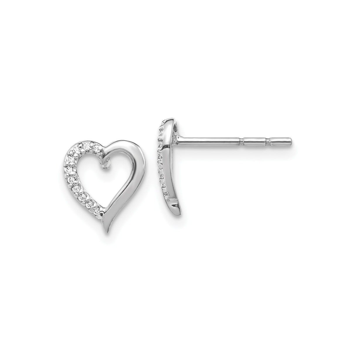 14k White Gold Heart Shaped Diamond Stud Earrings with Open Outline Design