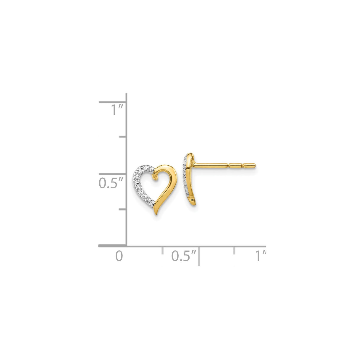 14k Yellow Gold Heart Stud Earrings with Diamond Accents, Open Heart Design for Women