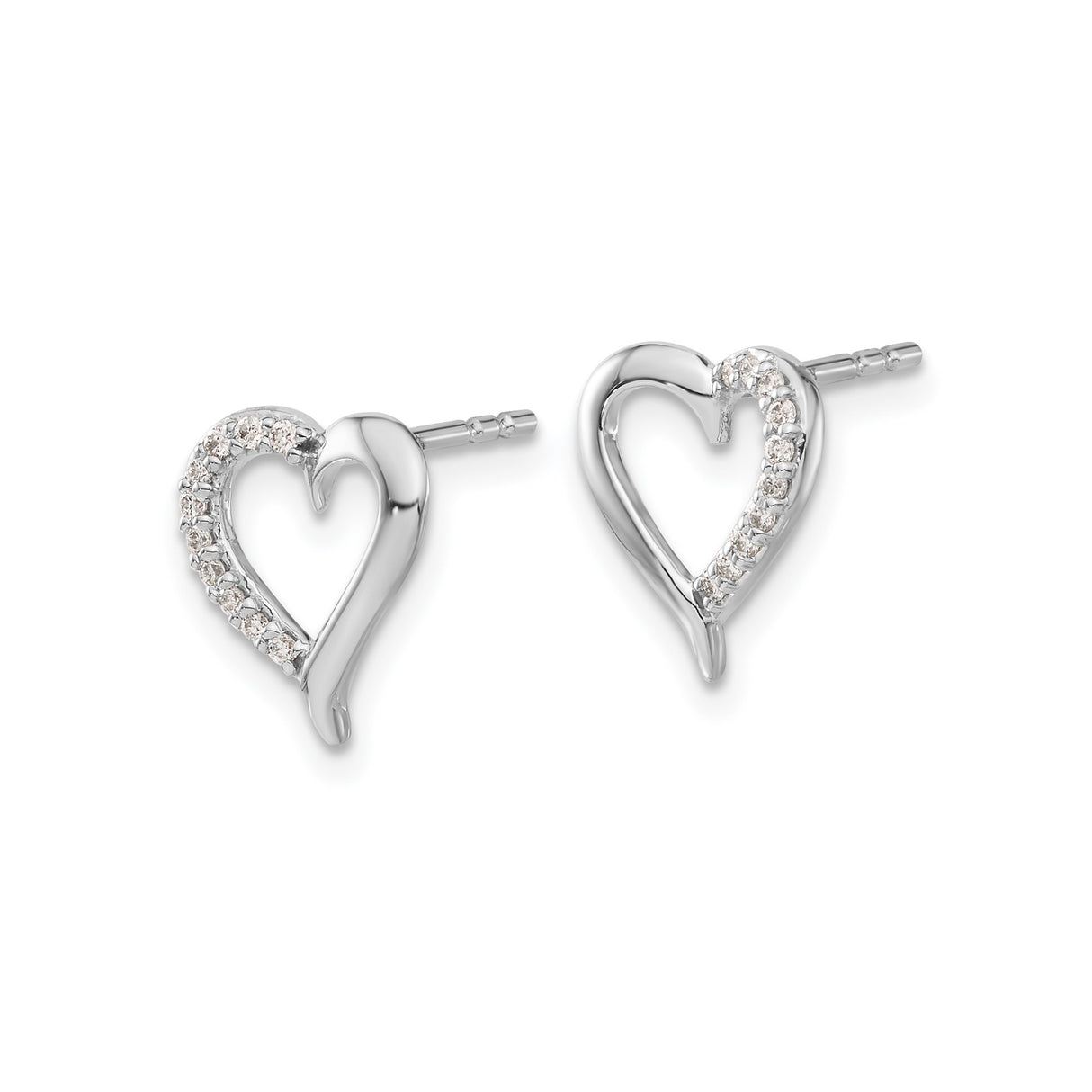 14k White Gold Heart Stud Earrings with Diamonds, Open Heart Design for Women