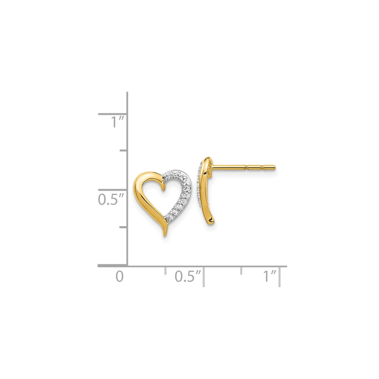 14k Yellow Gold Open Heart Stud Earrings with Pavé Diamond Accents for Women