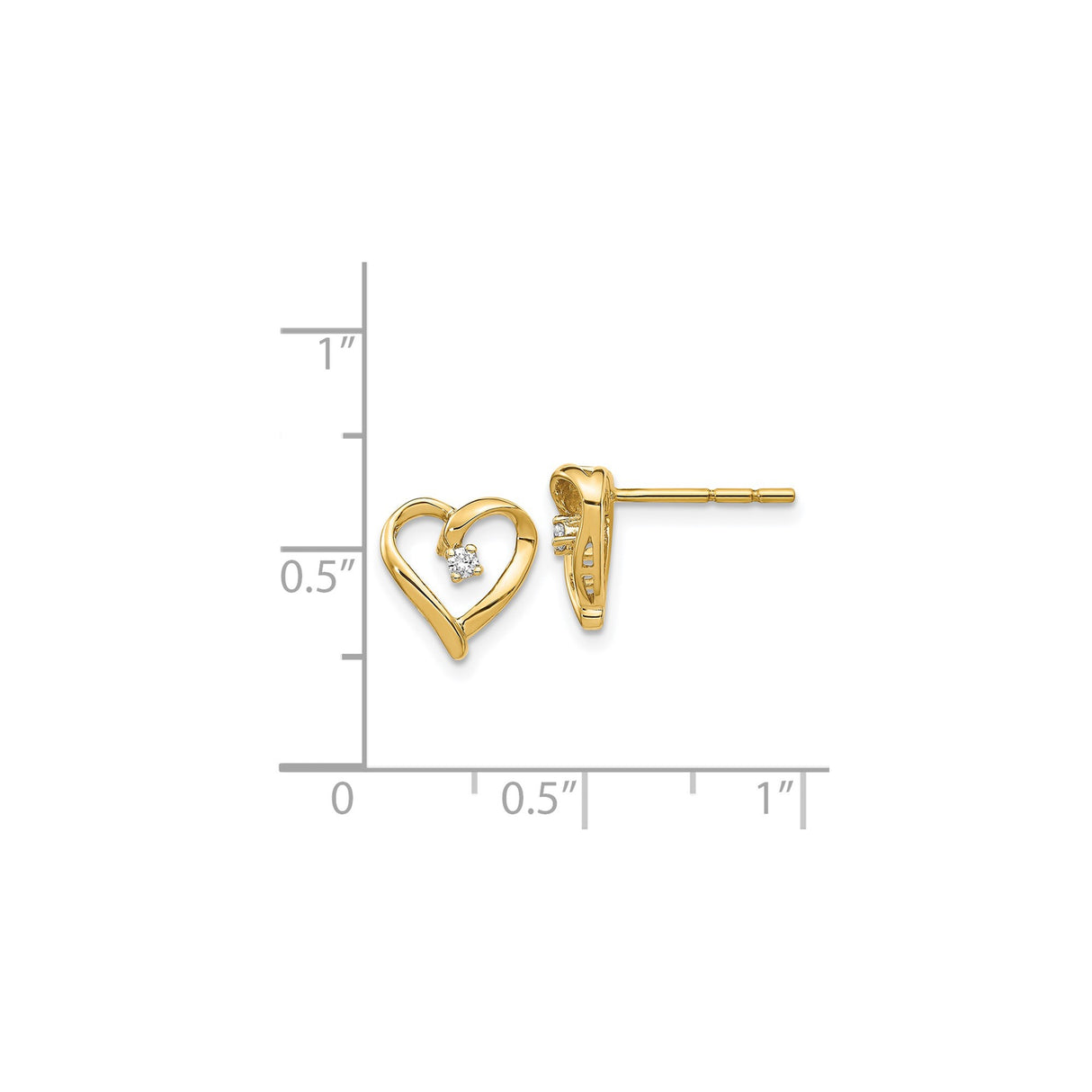 14k Yellow Gold Open Heart Stud Earrings with Diamond Accent for Women