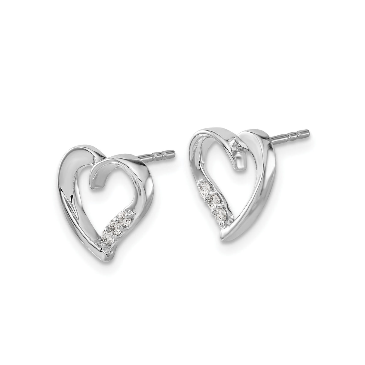 14k White Gold Heart Stud Earrings with Diamond Accents, Romantic Design for Women