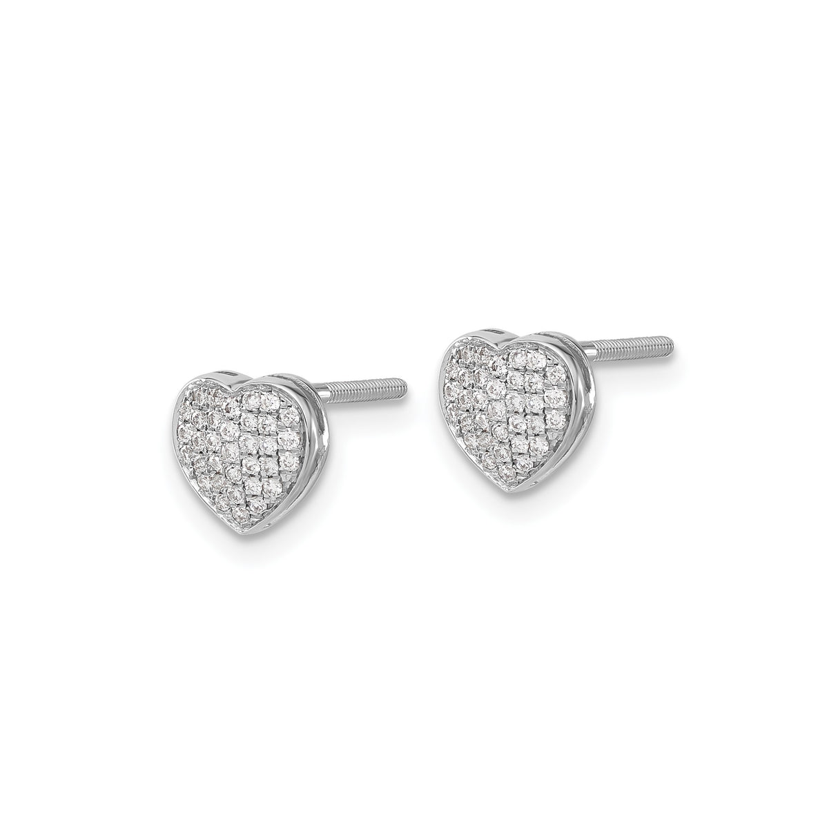 14k White Gold Heart Shaped Diamond Stud Earrings, Pavé Set Romantic Style