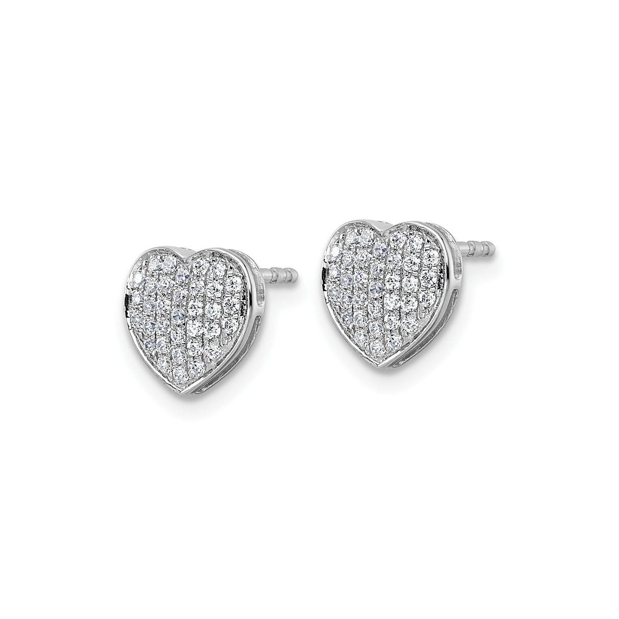 14k White Gold Heart Stud Earrings with Diamond Pavé Detailing for Women