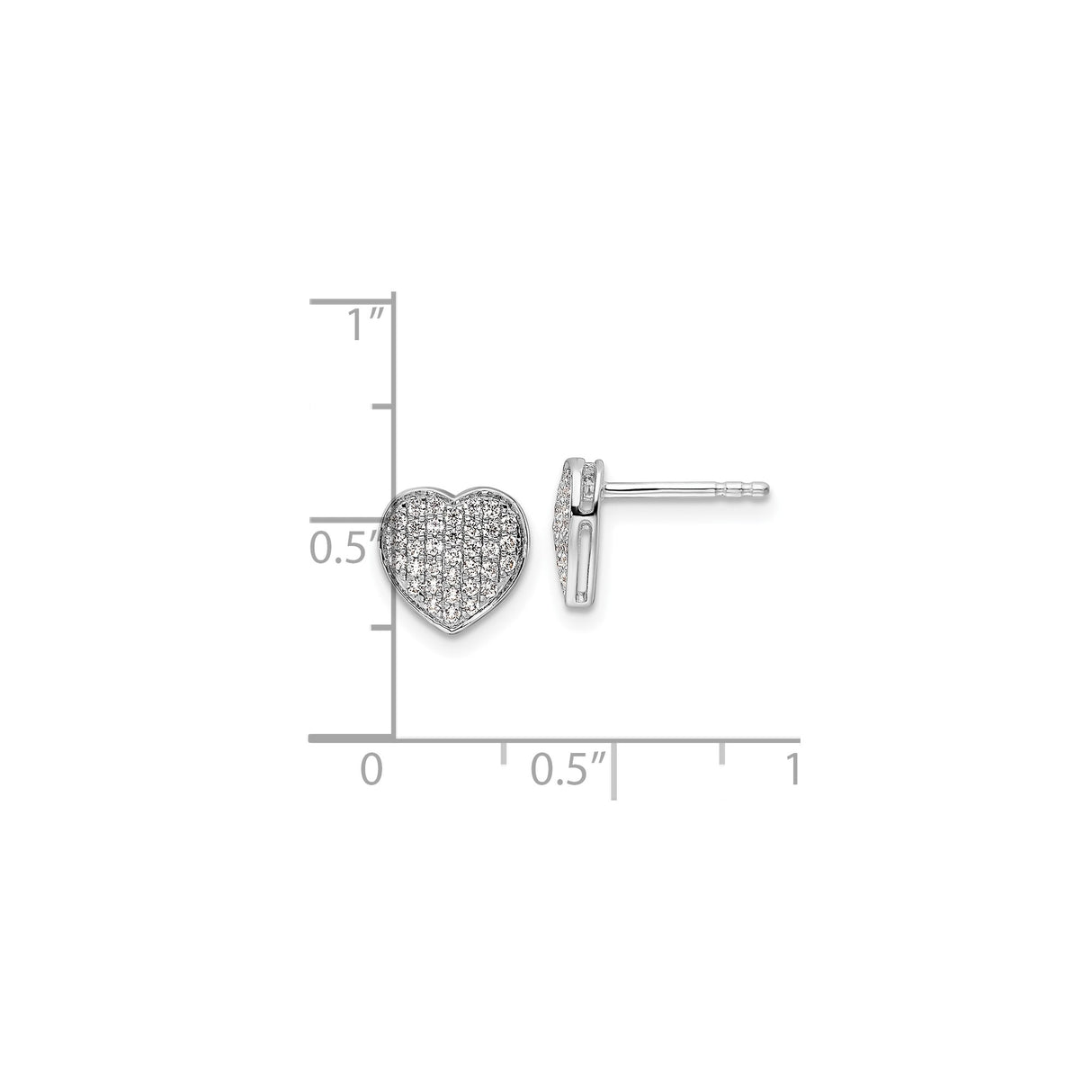 14k White Gold Heart Stud Earrings with Diamond Pavé Detailing for Women