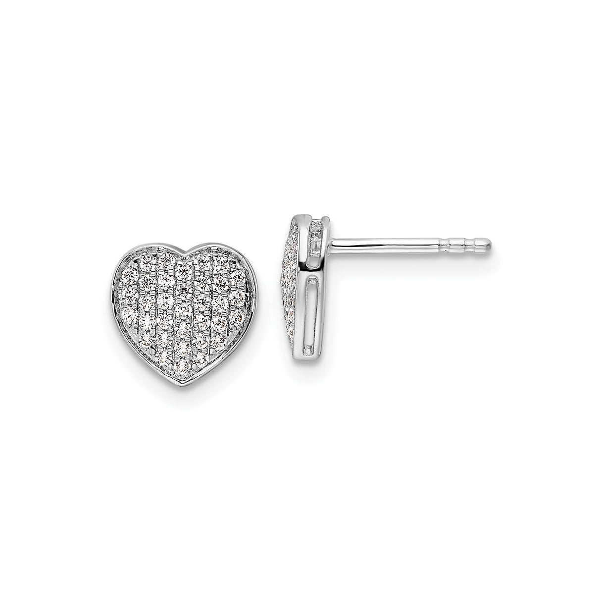 14k White Gold Heart Stud Earrings with Diamond Pavé Detailing for Women