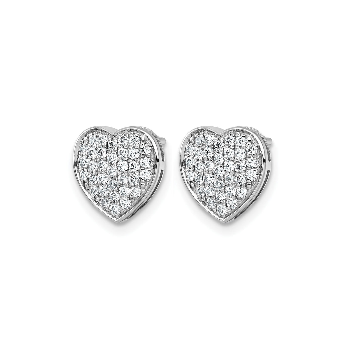 14k White Gold Heart Shaped Diamond Stud Earrings for Women, Pavé Set, Symbol of Love Jewelry