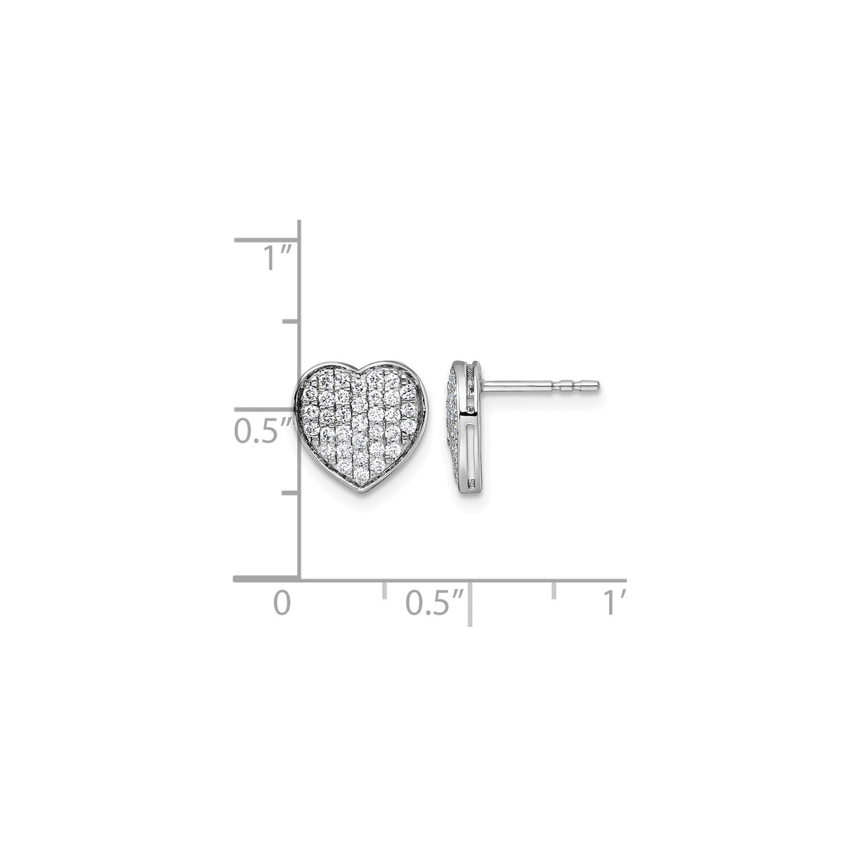 14k White Gold Heart Shaped Diamond Stud Earrings for Women, Pavé Set, Symbol of Love Jewelry