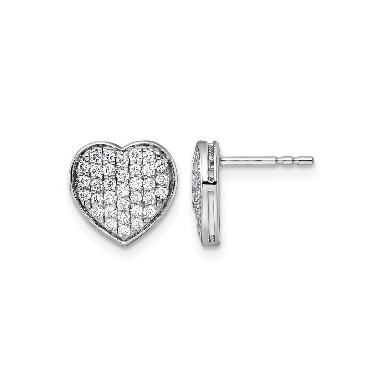 14k White Gold Heart Shaped Diamond Stud Earrings for Women, Pavé Set, Symbol of Love Jewelry