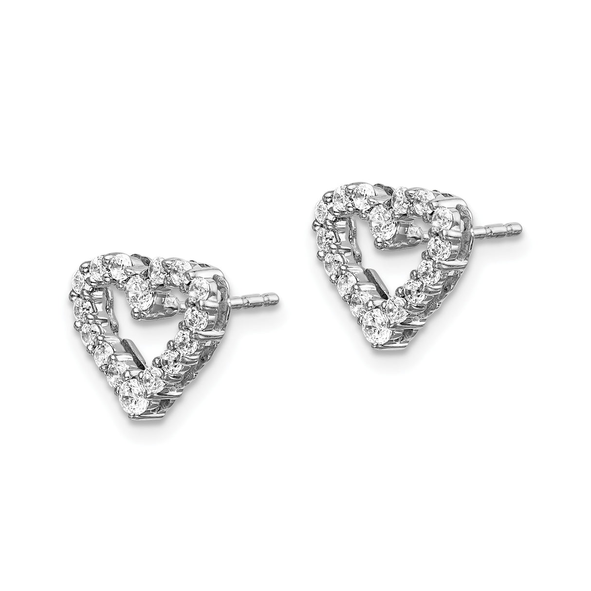 14k White Gold Heart Shaped Diamond Stud Earrings with Open Heart Design for Women
