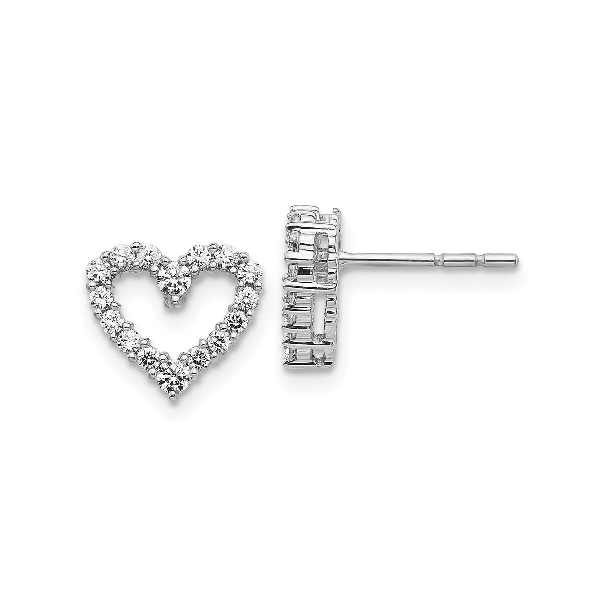 14k White Gold Heart Shaped Diamond Stud Earrings with Open Heart Design for Women