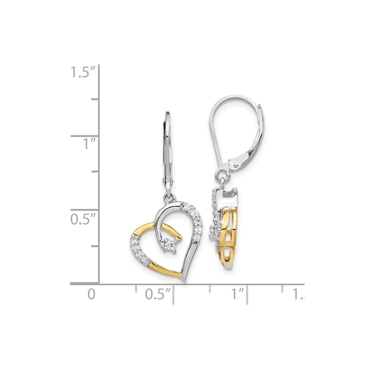 14k Yellow Gold Heart Drop Earrings with Diamond Accent, Twisted Ribbon Design, Leverback