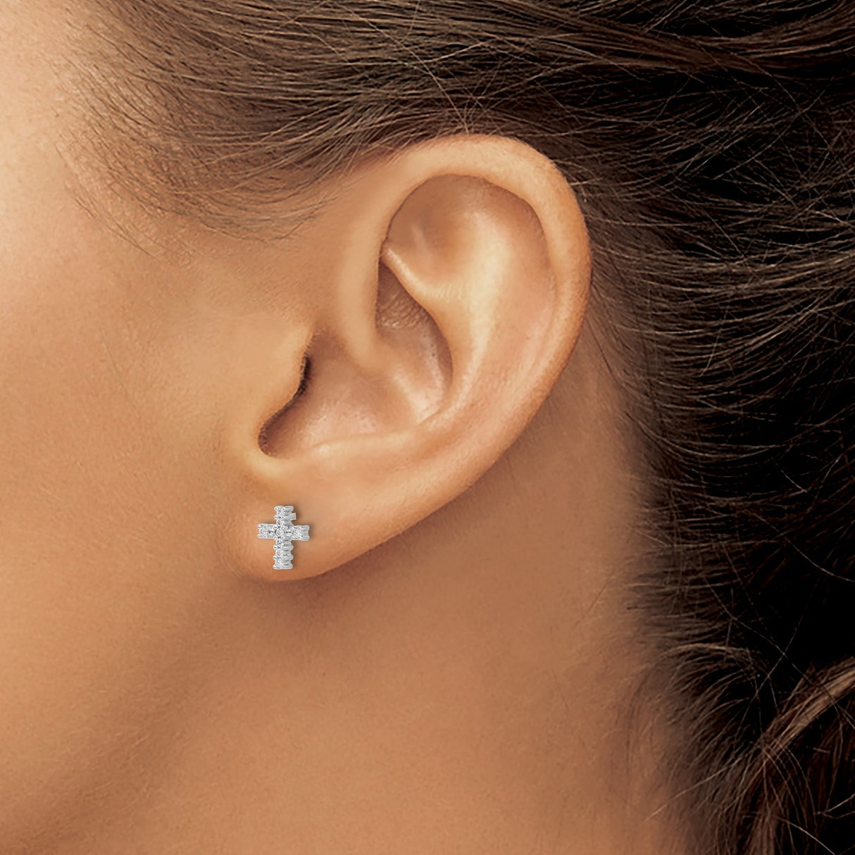 10k White Gold Cross Stud Earrings with Diamond Accents, Faith-Inspired Design for Men and Women