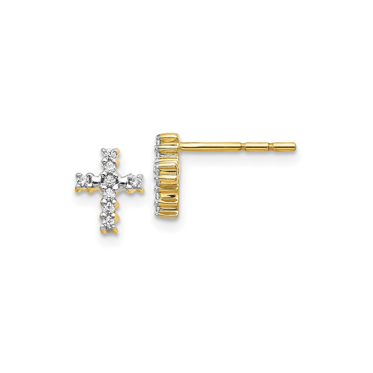 10k Yellow Gold Cross Pendant with Diamond Accents, Polished Finish, Unisex Spiritual Design