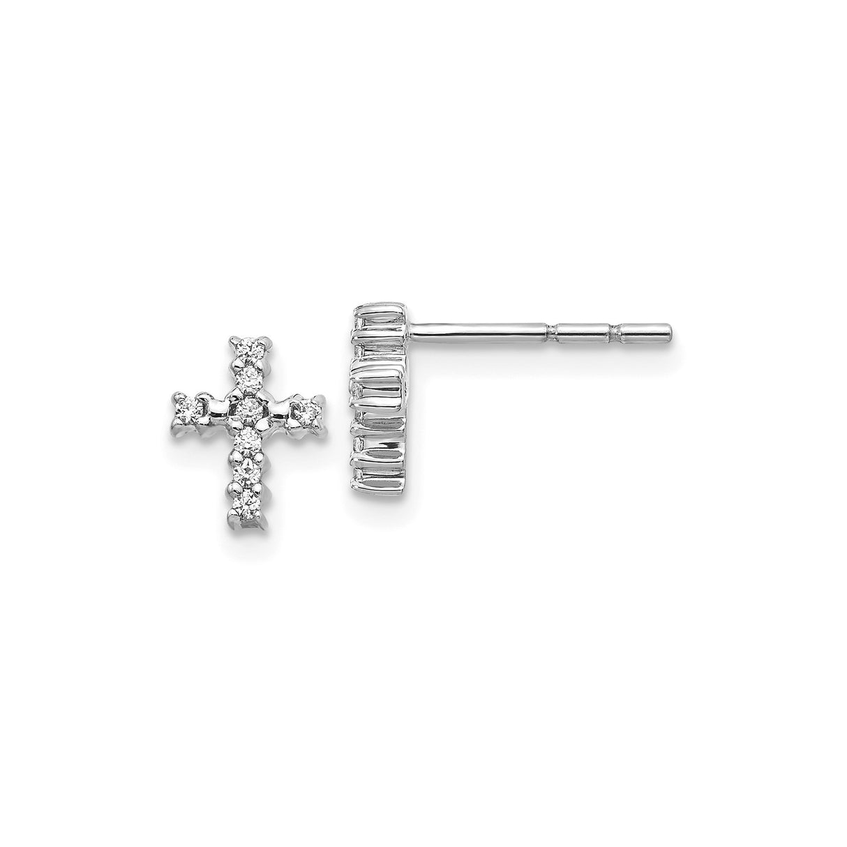 14k White Gold Cross Stud Earrings with Diamond, Modern Faith-Inspired Design for Men and Women