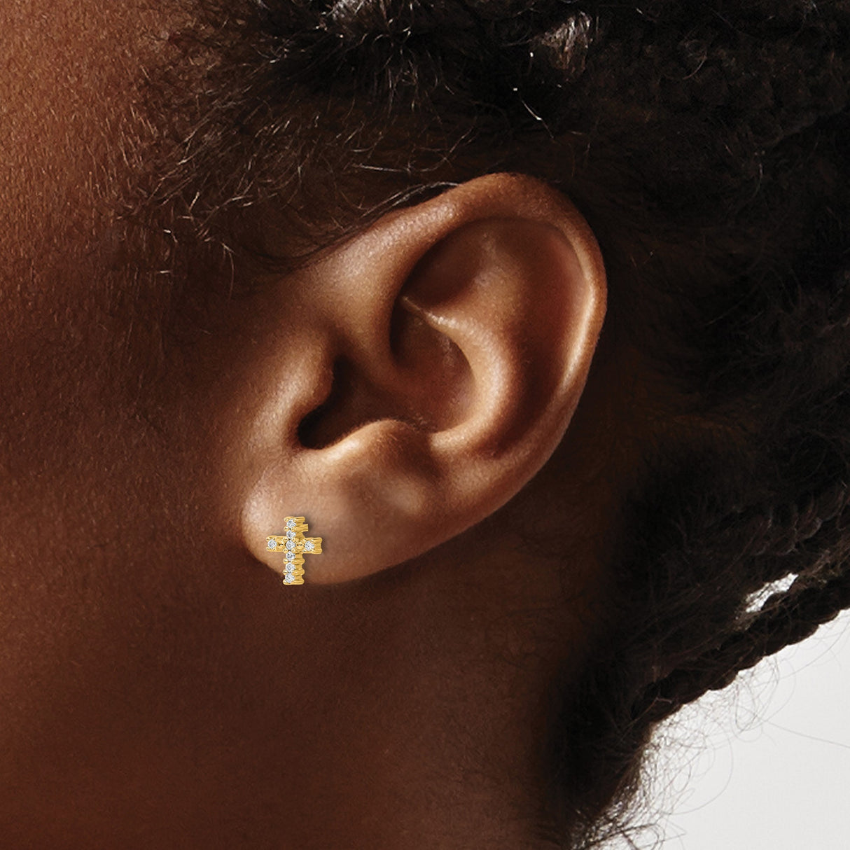 14k Yellow Gold Cross Stud Earrings with Diamond Pavé, Modern Faith Style