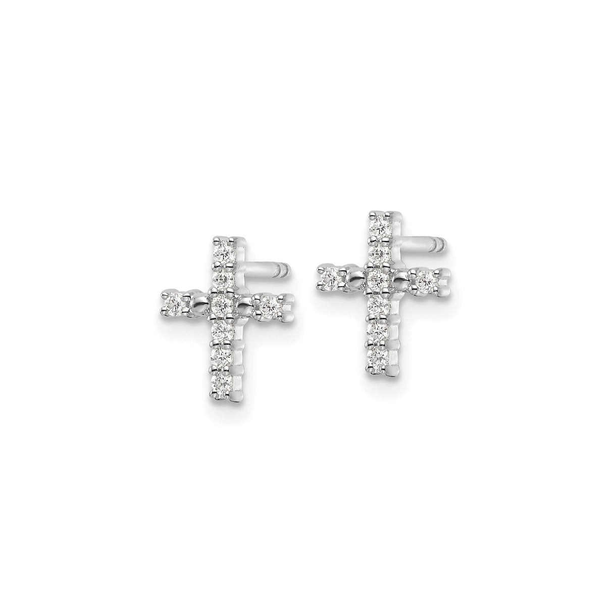 14k White Gold Diamond Cross Stud Earrings, Prong Set Faith-Inspired Unisex Jewelry