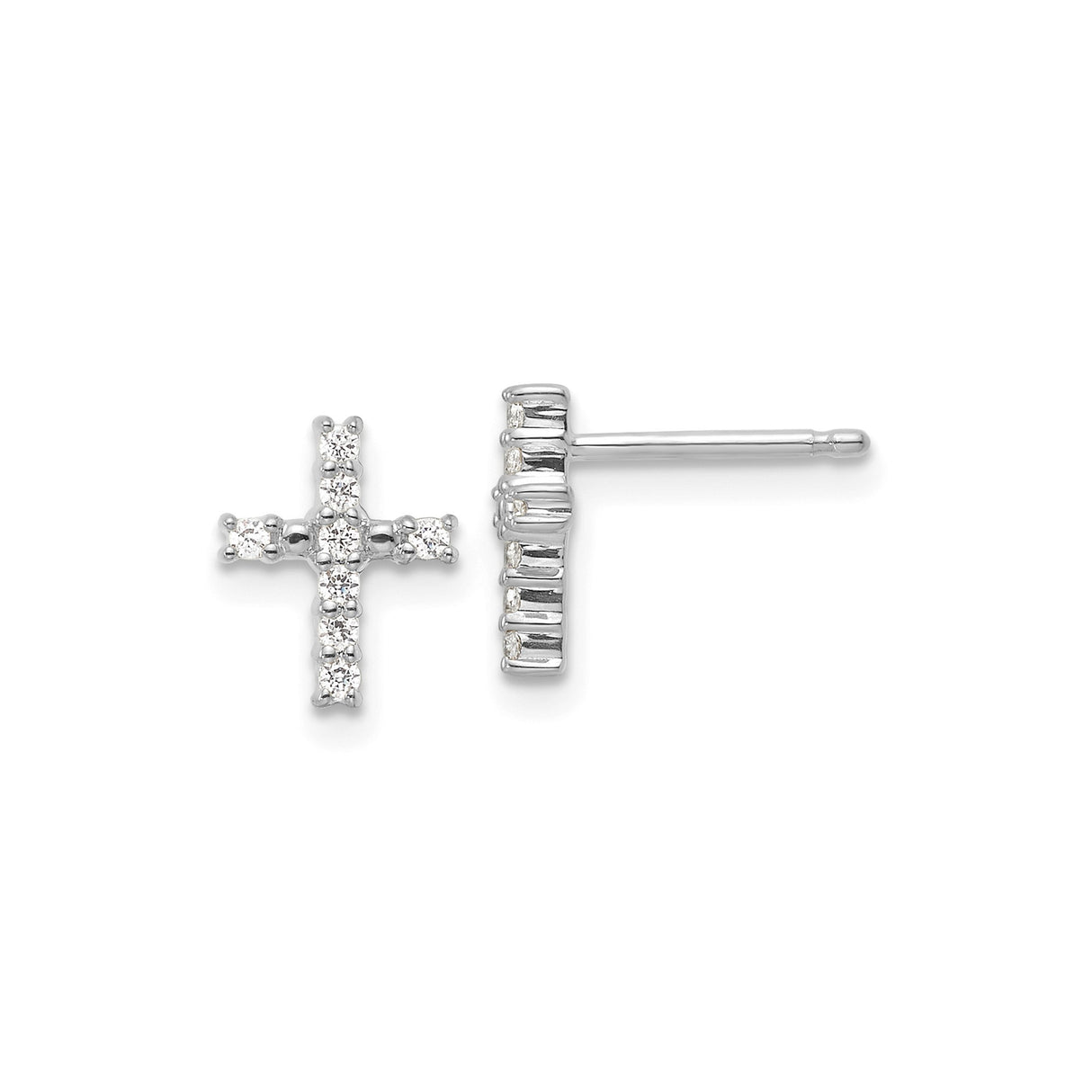14k White Gold Diamond Cross Stud Earrings, Prong Set Faith-Inspired Unisex Jewelry