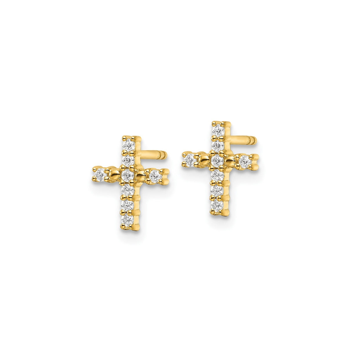 14k Yellow Gold Cross Pendant and Stud Earrings Set with Diamond, Faith Symbol Jewelry
