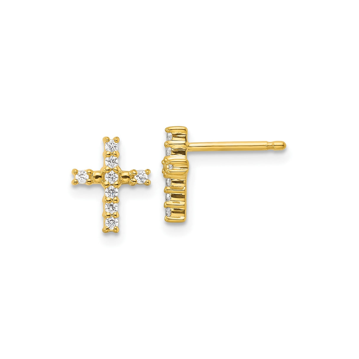 14k Yellow Gold Cross Pendant and Stud Earrings Set with Diamond, Faith Symbol Jewelry