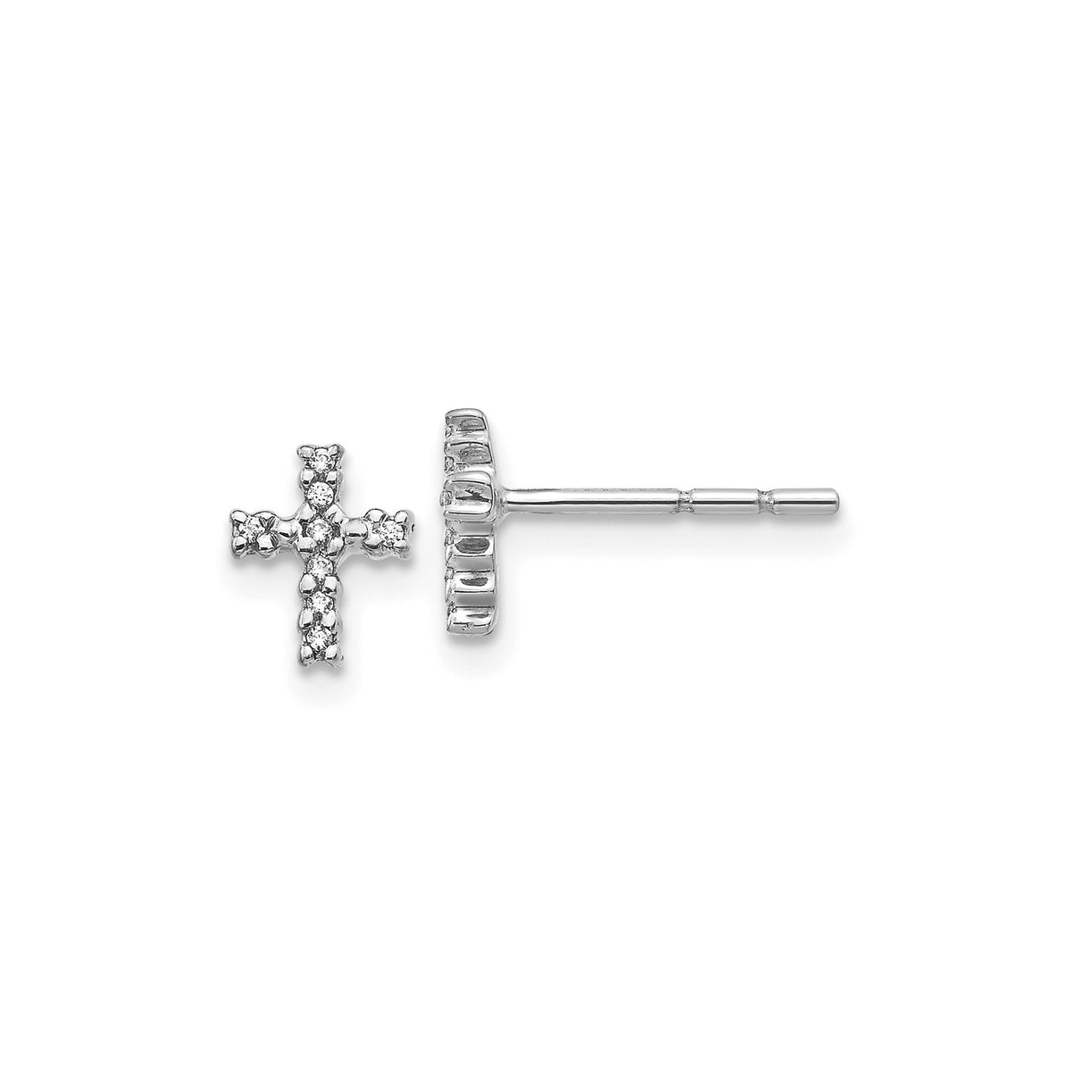10k White Gold Cross Earrings, Diamond Studs, Minimalist Spiritual Design, Unisex Jewelry