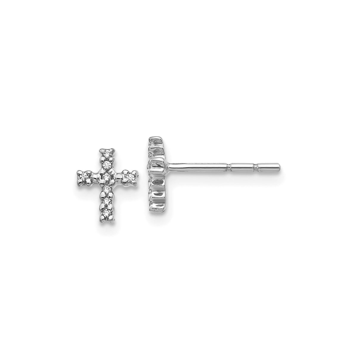 14k White Gold Diamond Cross Post Earrings with Polished Finish and Dainty Design