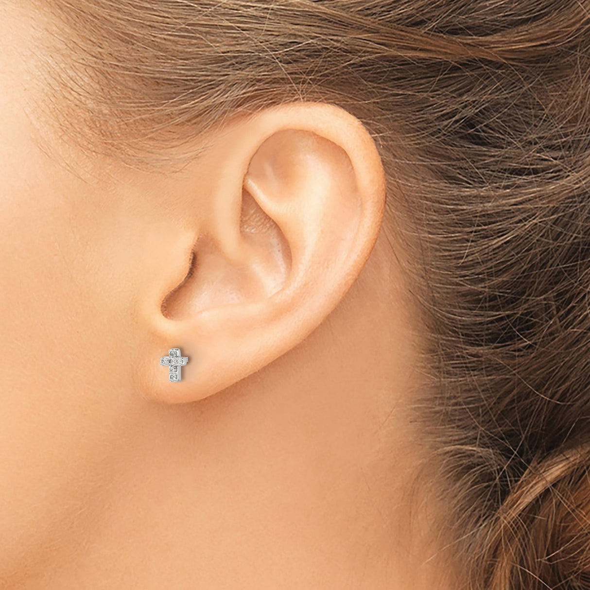 14k White Gold Diamond Cross Pendant with Modern Polished Design