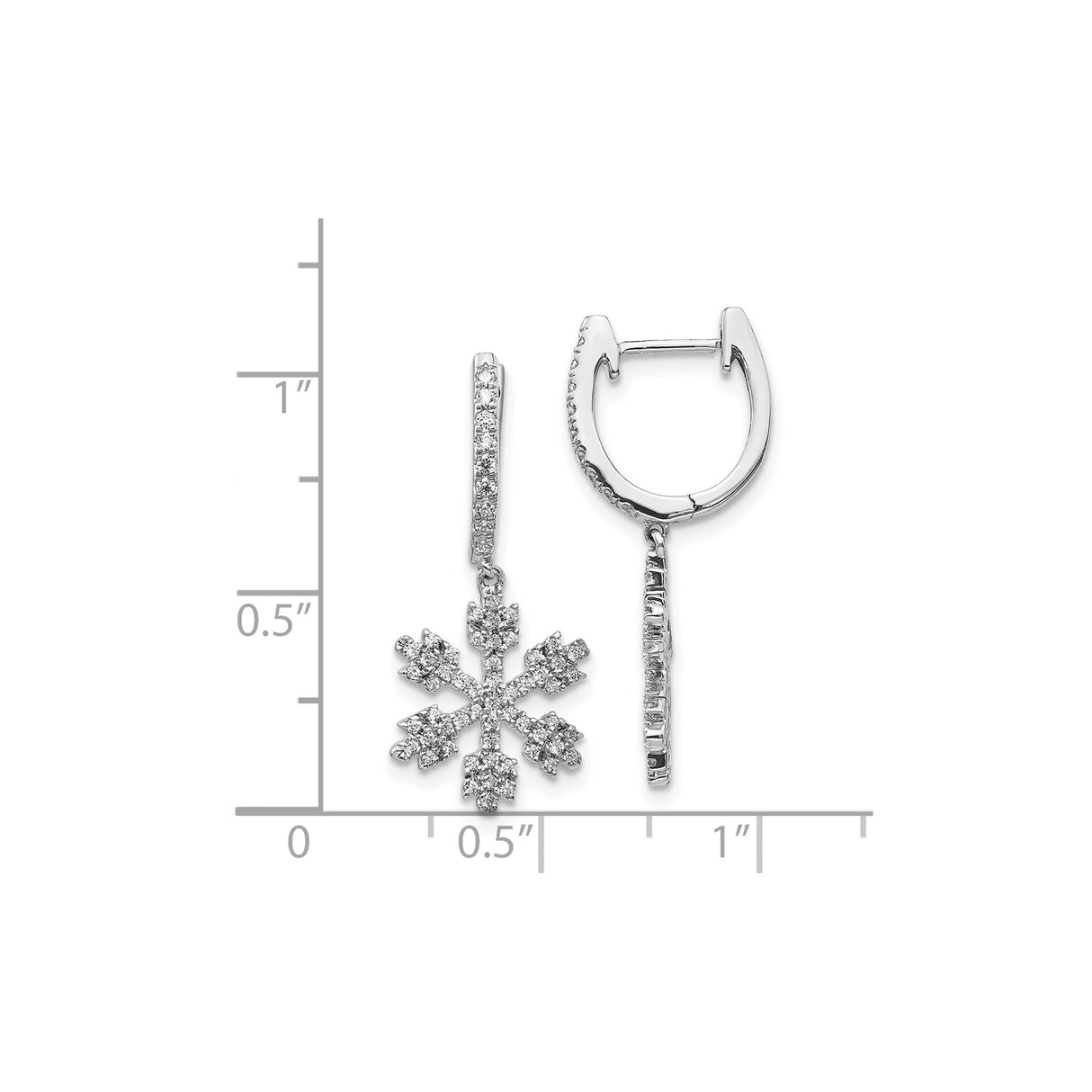 14k White Gold Dangle Earrings with Diamond Snowflake Charms, Winter Style for Women