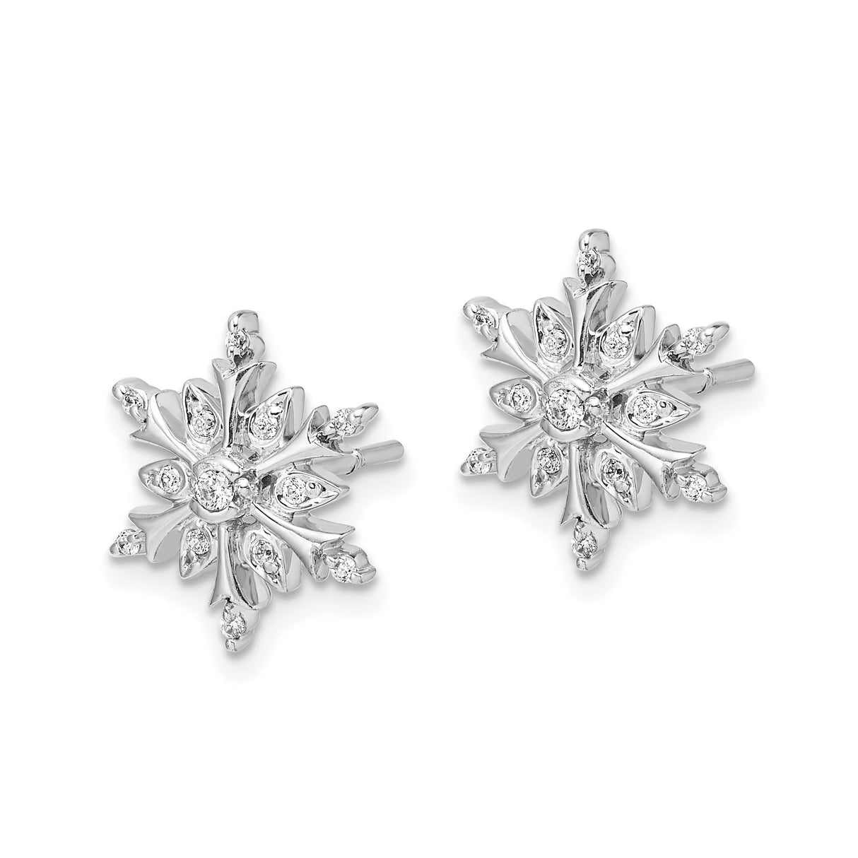 14k White Gold Snowflake Stud Earrings with Diamond Accents