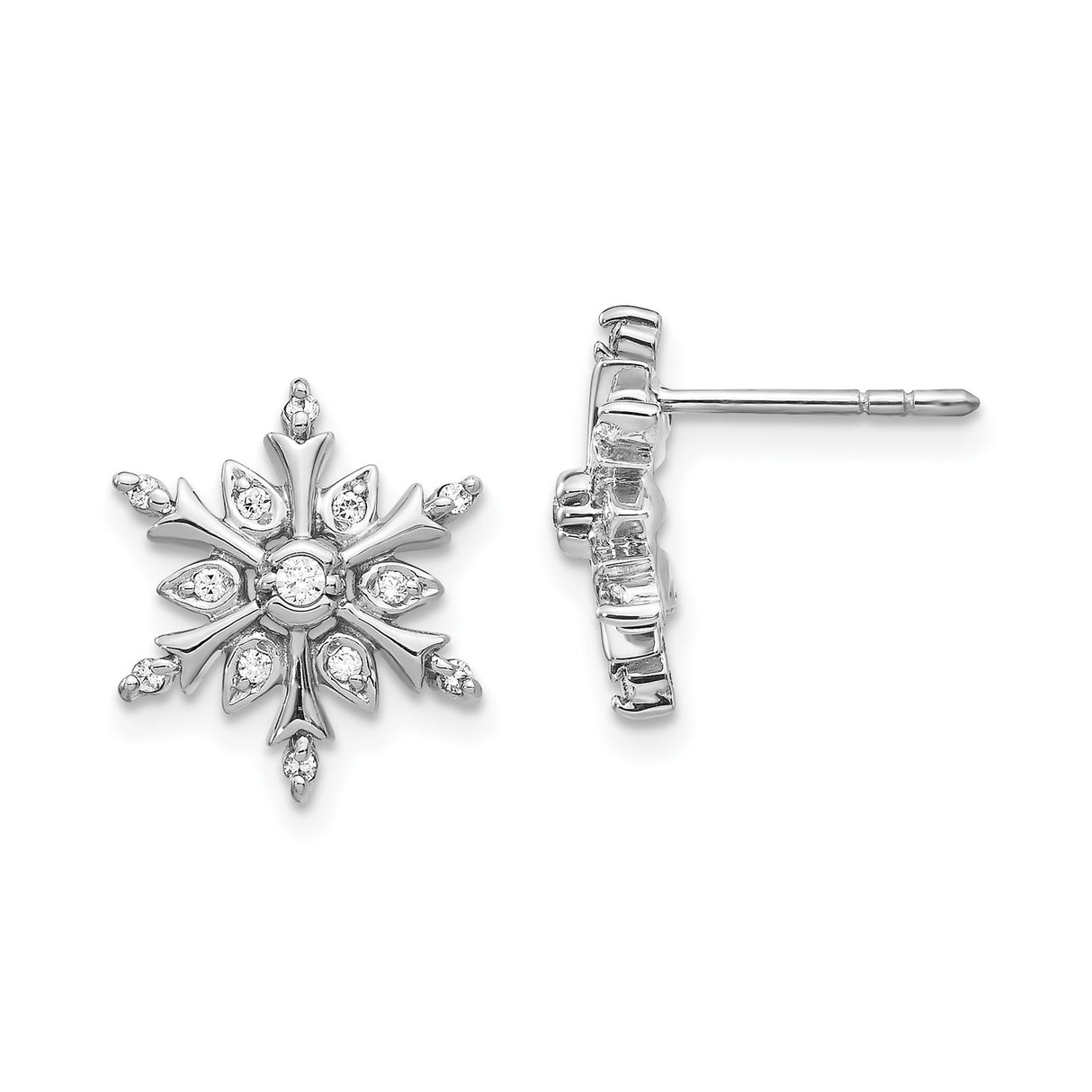 14k White Gold Snowflake Stud Earrings with Diamond Accents