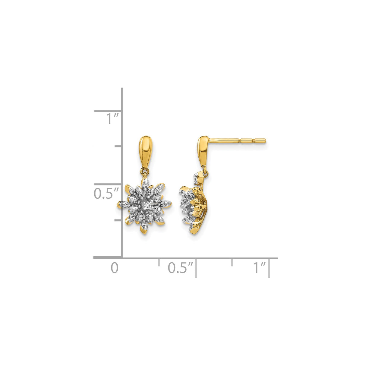 14k Yellow Gold Dangle Earrings with Diamond, Floral Cluster Design, Two-Tone Drop Style